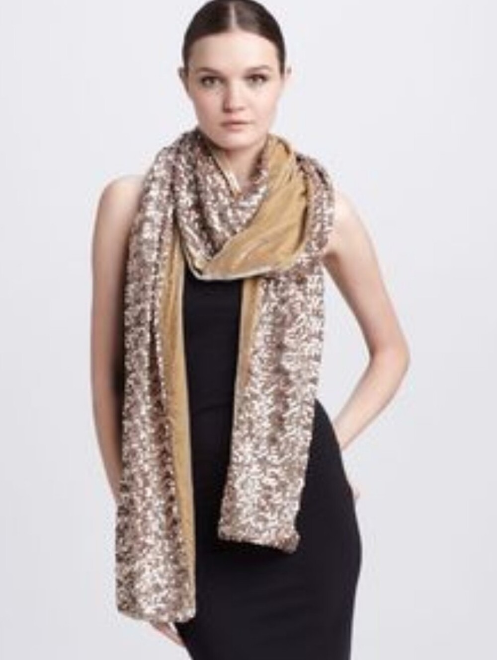 Rachel Zoe gold and beige sequin and velvet scarf